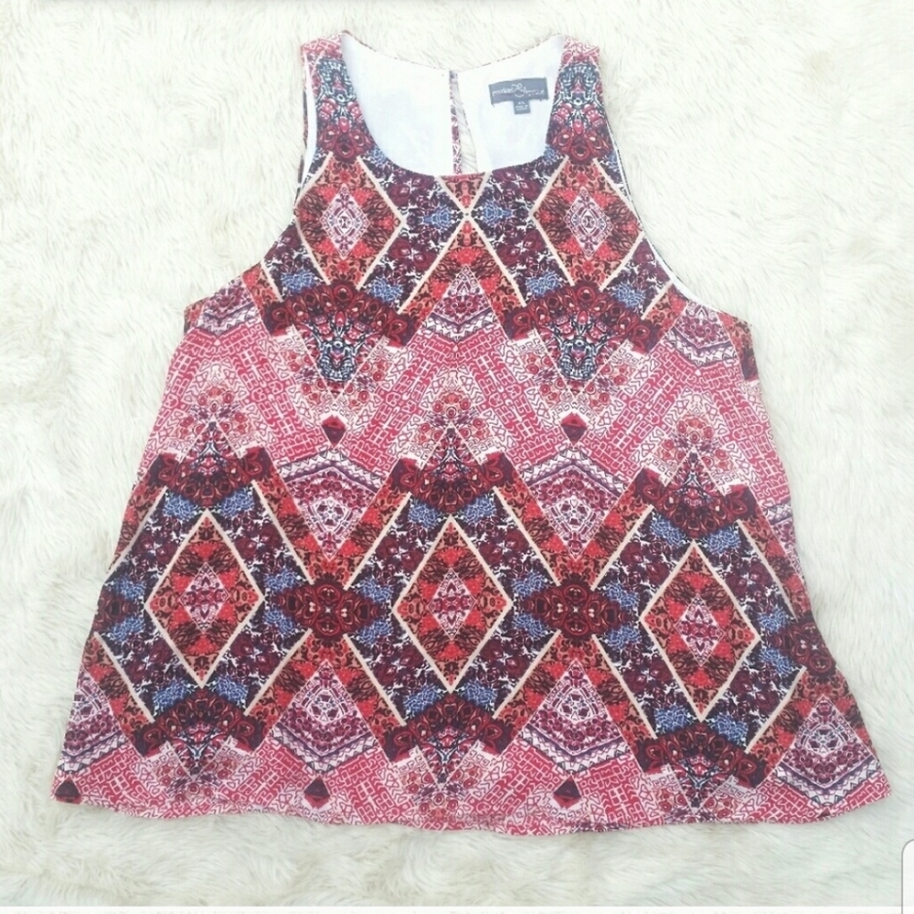Stitch Fix Market & Spruce tank blouse pink red geometric print xs
